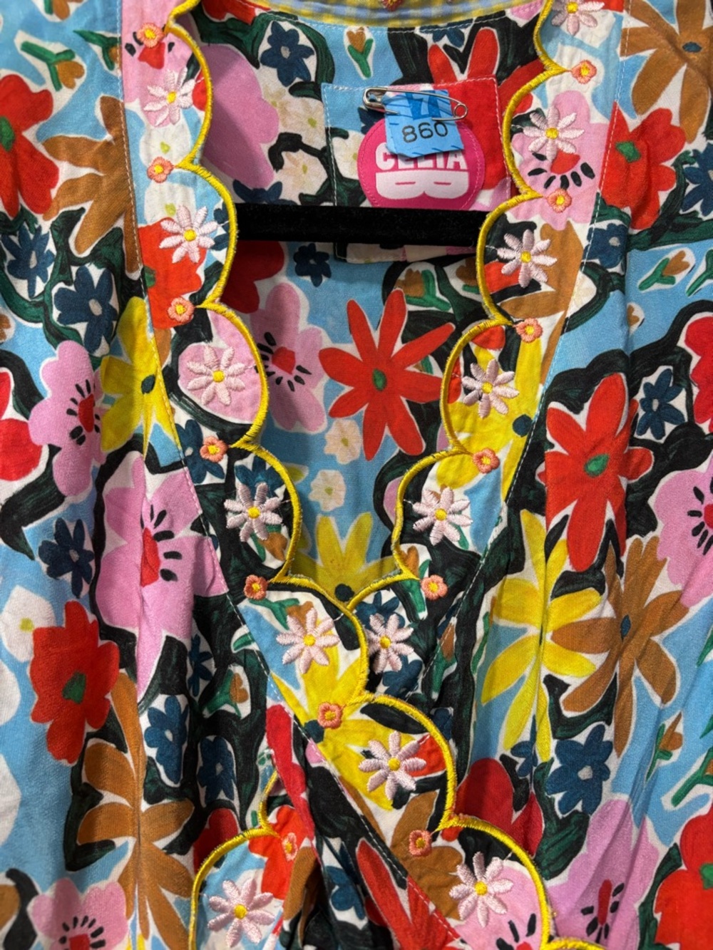 Celia B Aila Floral Wrap Dress Ruffled Tiered Scalloped Puff Sleeve Size M - Picture 5 of 10